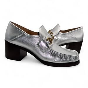 Gucci Vegas Horsebit Loafer, Silver Leather W/gold Hardware